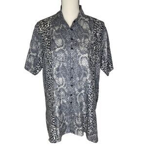 Vintage Bogari Studio Top Black Gray Snake Print Silk Button Down Blouse Sz S